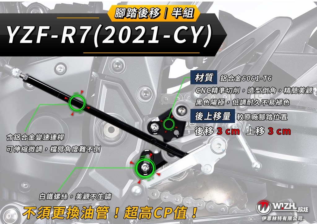 【WIZH 欣炫】RSBK 腳踏後移 (半組) YZF-R7 (22-) -  Webike摩托百貨