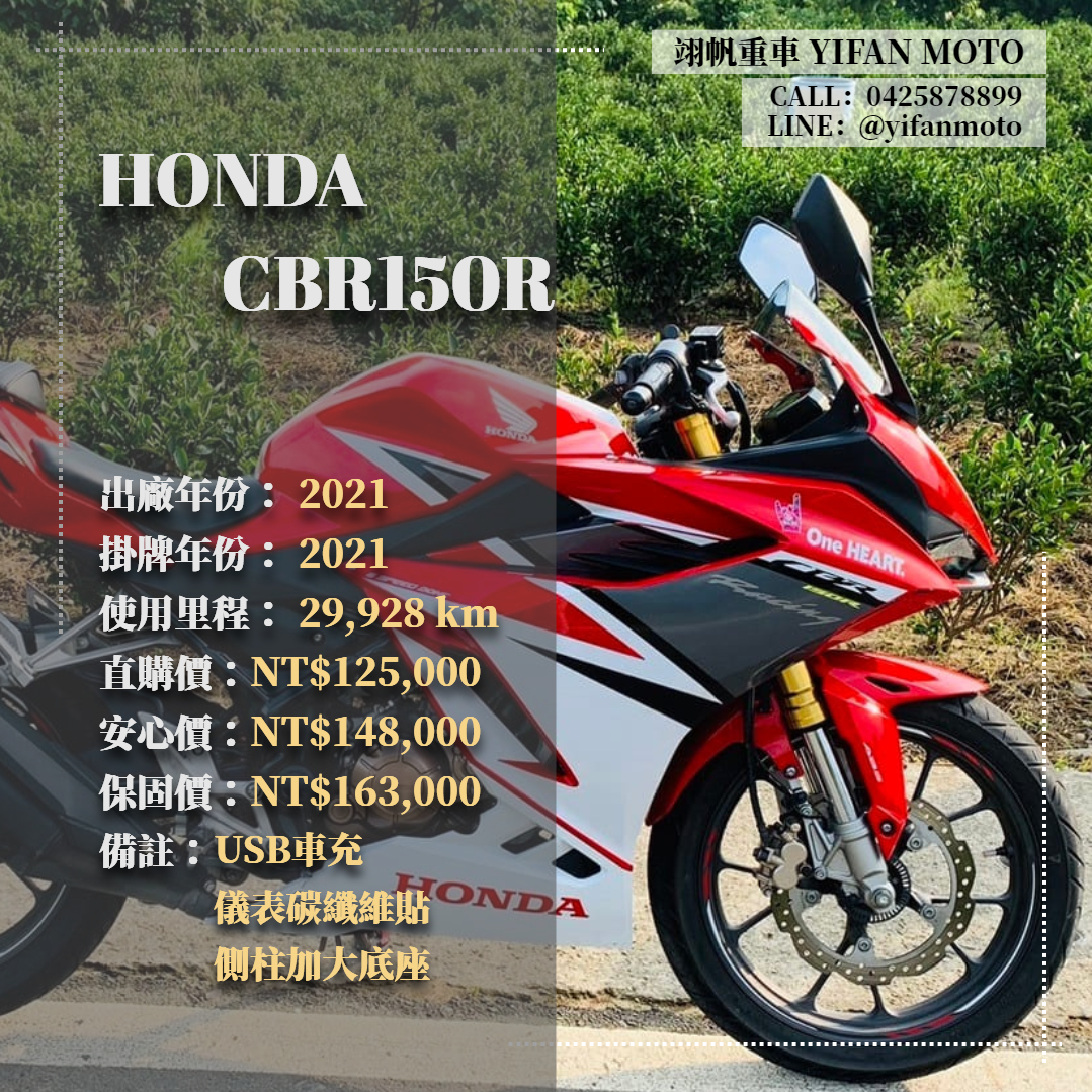 HONDA CBR150R - 中古/二手車出售中 2021年 HONDA CBR150R/0元交車/分期貸款/車換車/線上賞車/到府交車 | 翊帆國際重車