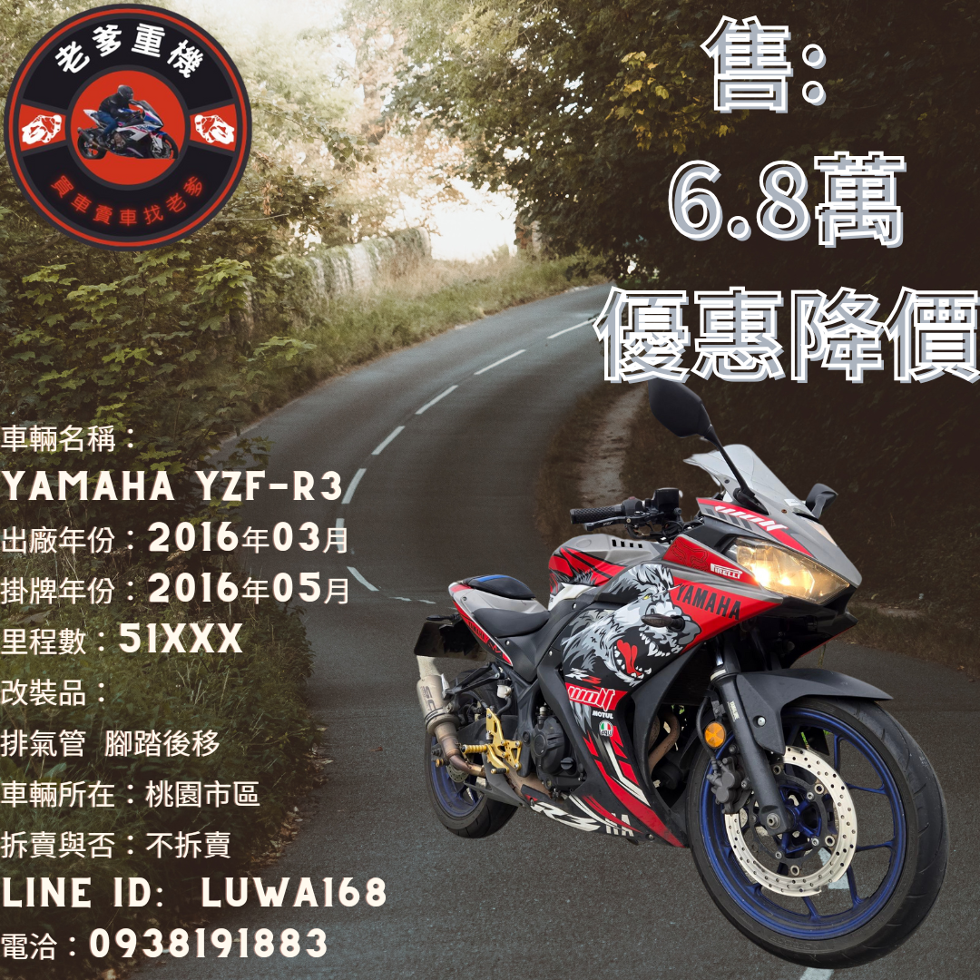 【老爹重機】YAMAHA YZF-R3 - 「Webike-摩托車市」 [出售] 2016年 YAMAHA YZF-R3