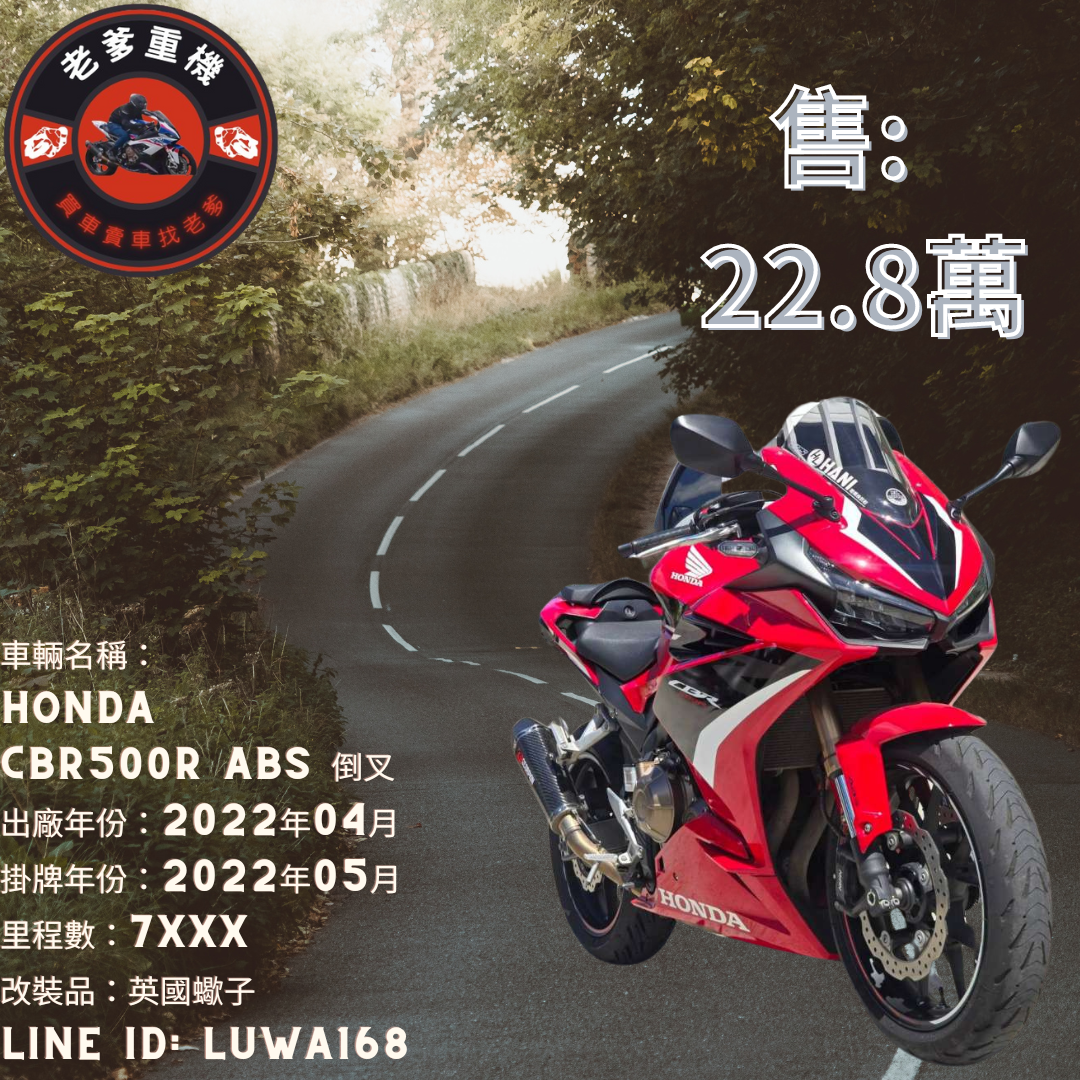 HONDA CBR500R - 中古/二手車出售中 [出售] 2022年 HONDA CBR500R ABS 倒叉 | 老爹重機