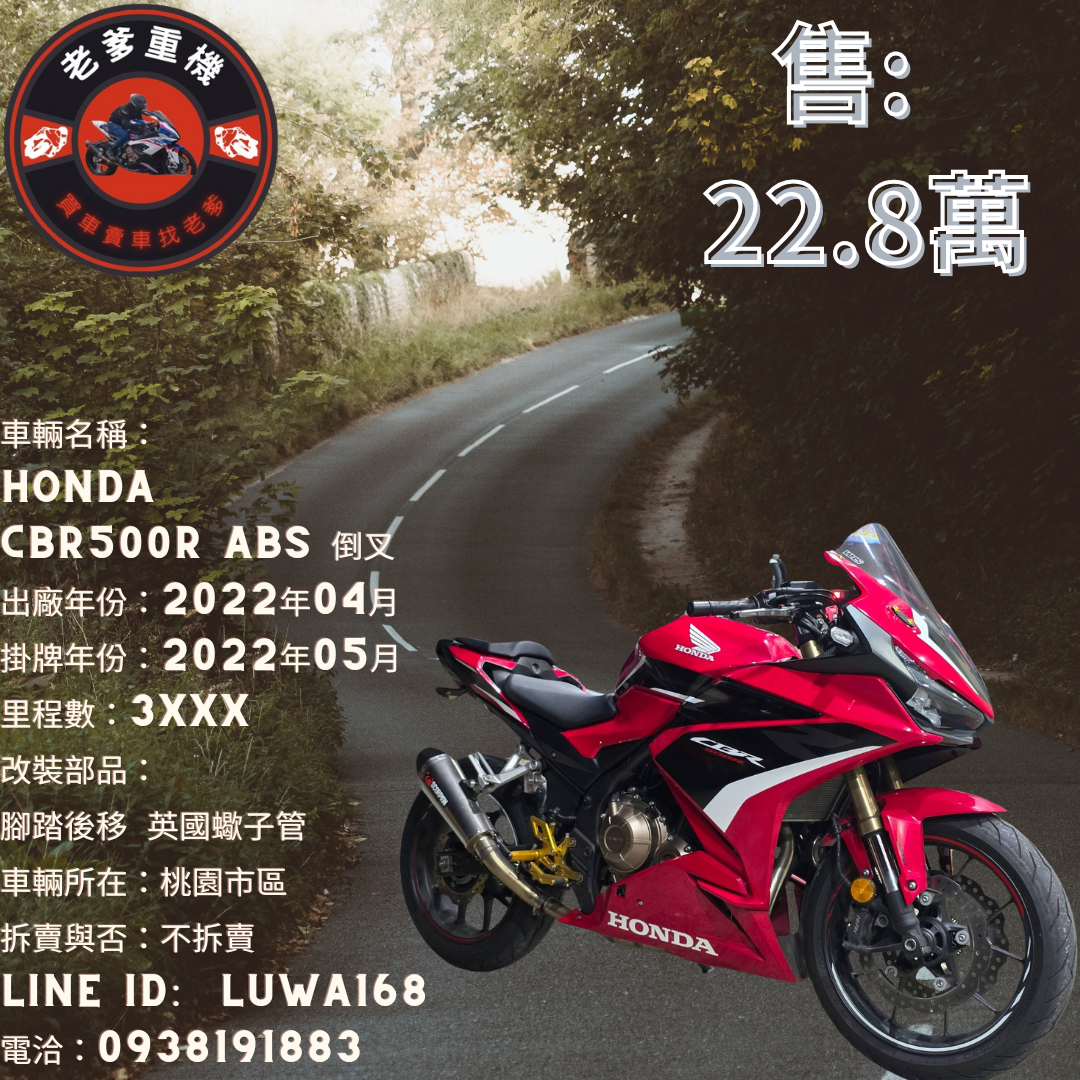 HONDA CBR500R - 中古/二手車出售中 [出售] 2022年 HONDA CBR500R ABS 倒叉 | 老爹重機