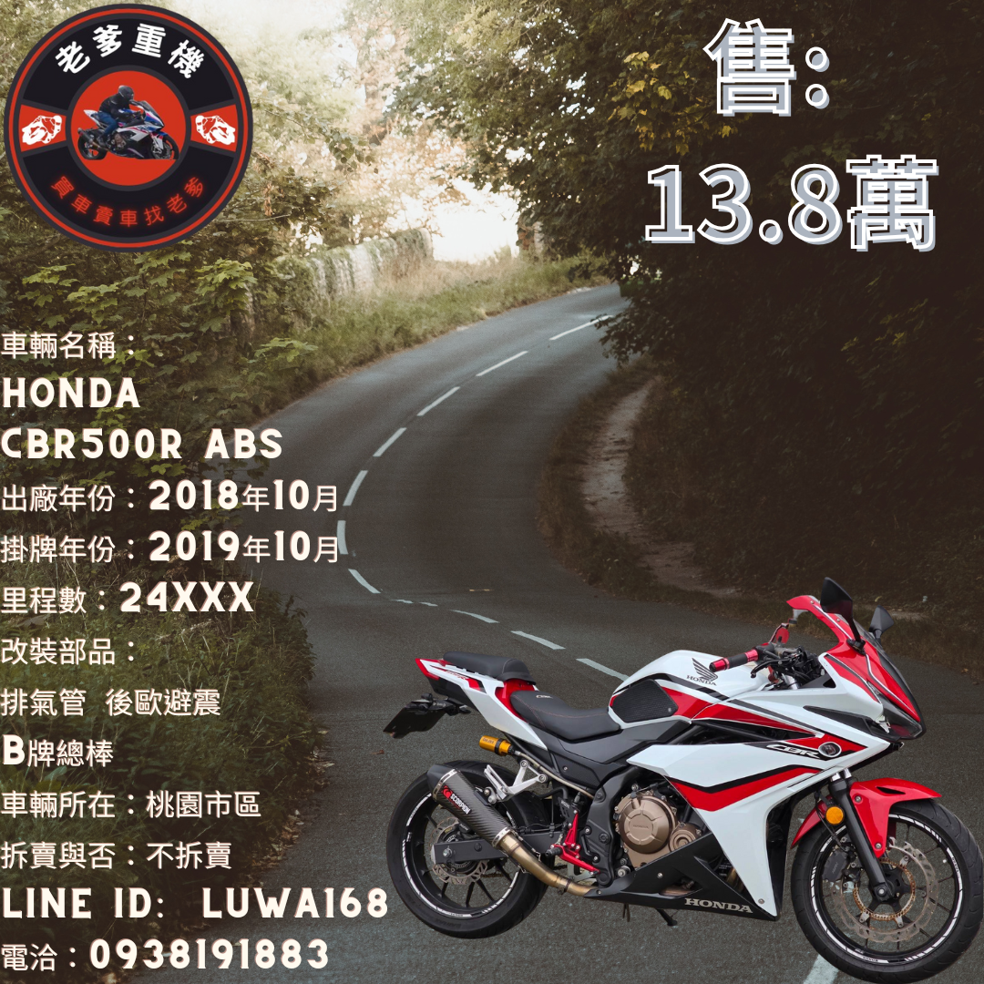 HONDA CBR500R - 中古/二手車出售中 [出售] 2018年 HONDA CBR500R ABS | 老爹重機