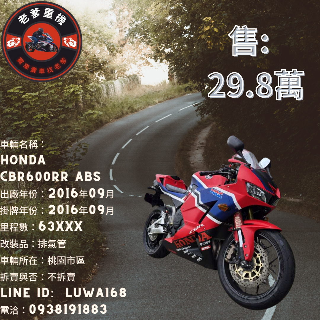 【老爹重機】HONDA CBR600RR - 「Webike-摩托車市」 [出售] 2016年 HONDA CBR600RR ABS