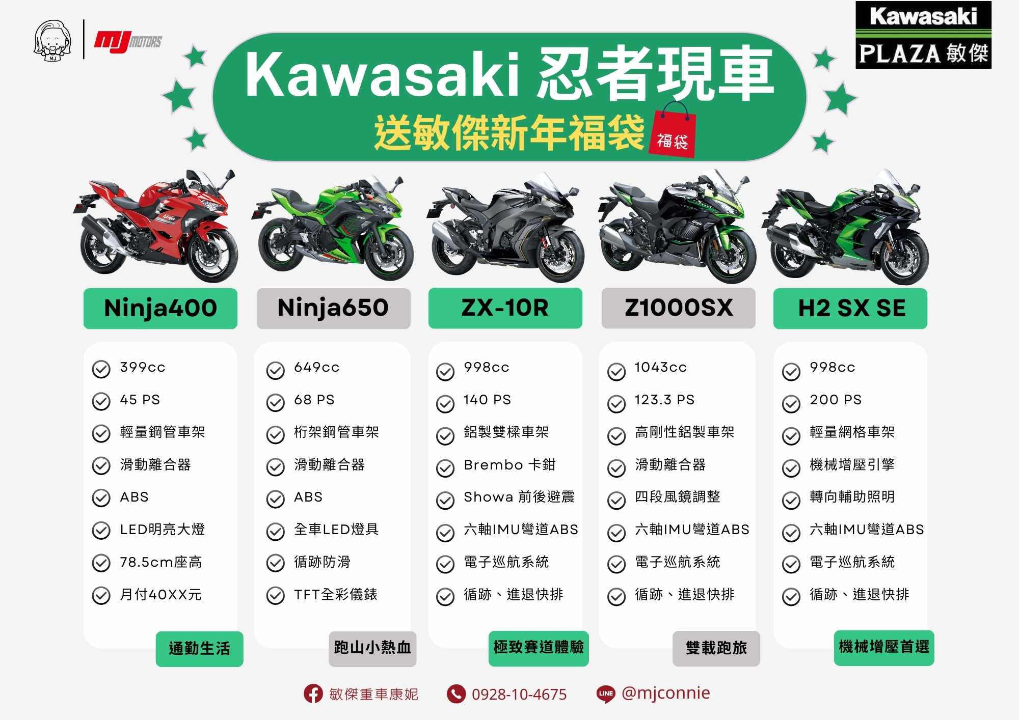 【敏傑車業資深銷售專員 康妮 Connie】KAWASAKI NINJA ZX-10R - 「Webike-摩托車市」 『敏傑康妮』Kawasaki Ninja 忍者全系列 現車 黃牌通勤/ 中階旅跑/公升級四缸  四缸機械增壓～ 康妮都有